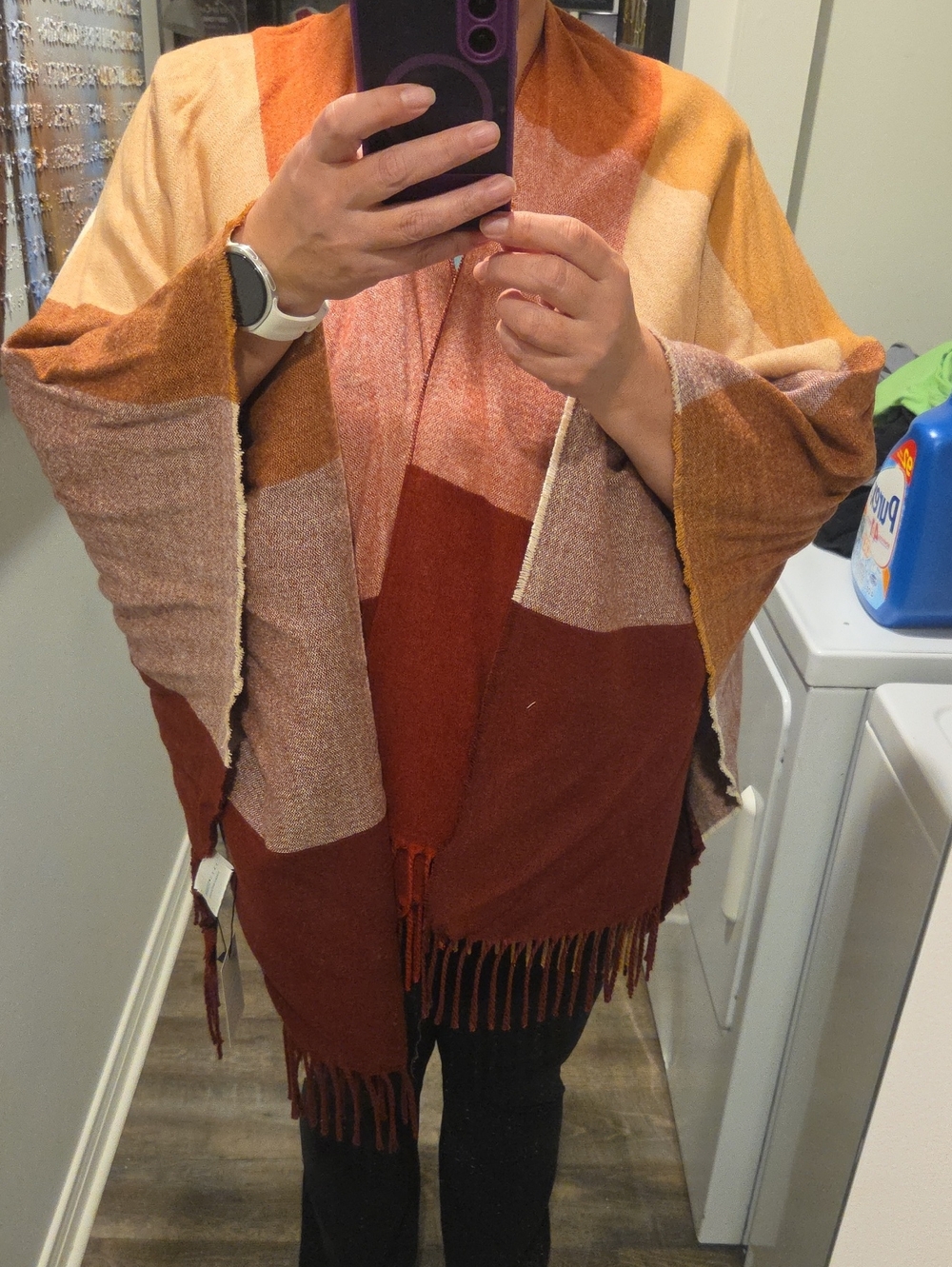 NWT SiiZU Sustainable Plaid Poncho Wrap Scarf in Red